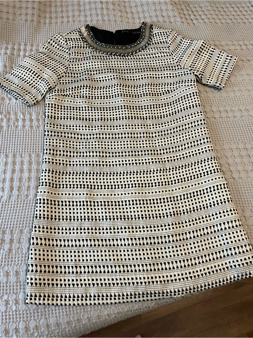 Zara Basic Black Beaded embellished textured dress